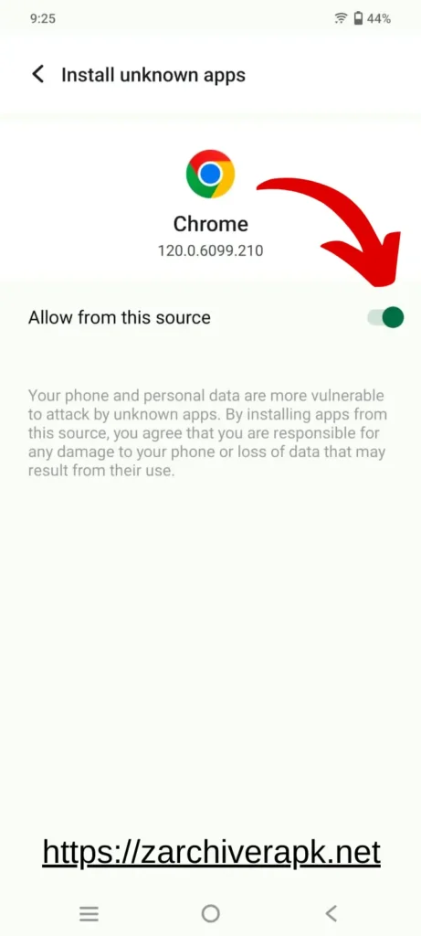 enable the Unknown Sources on android